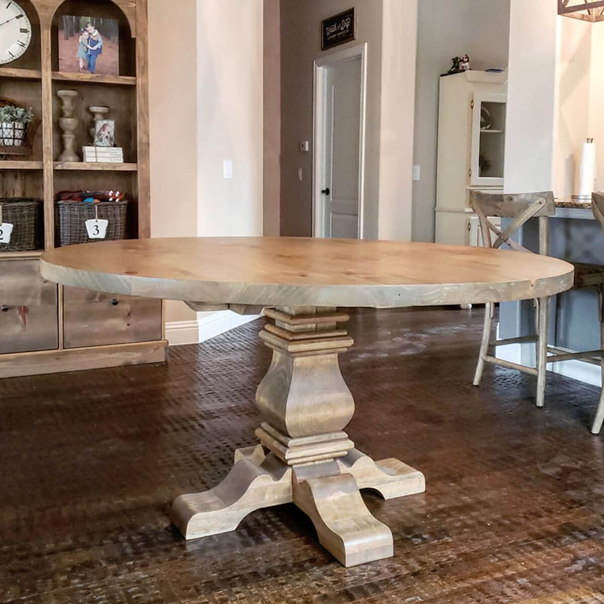 Round Trestle Pedestal Table Real Solid Wood