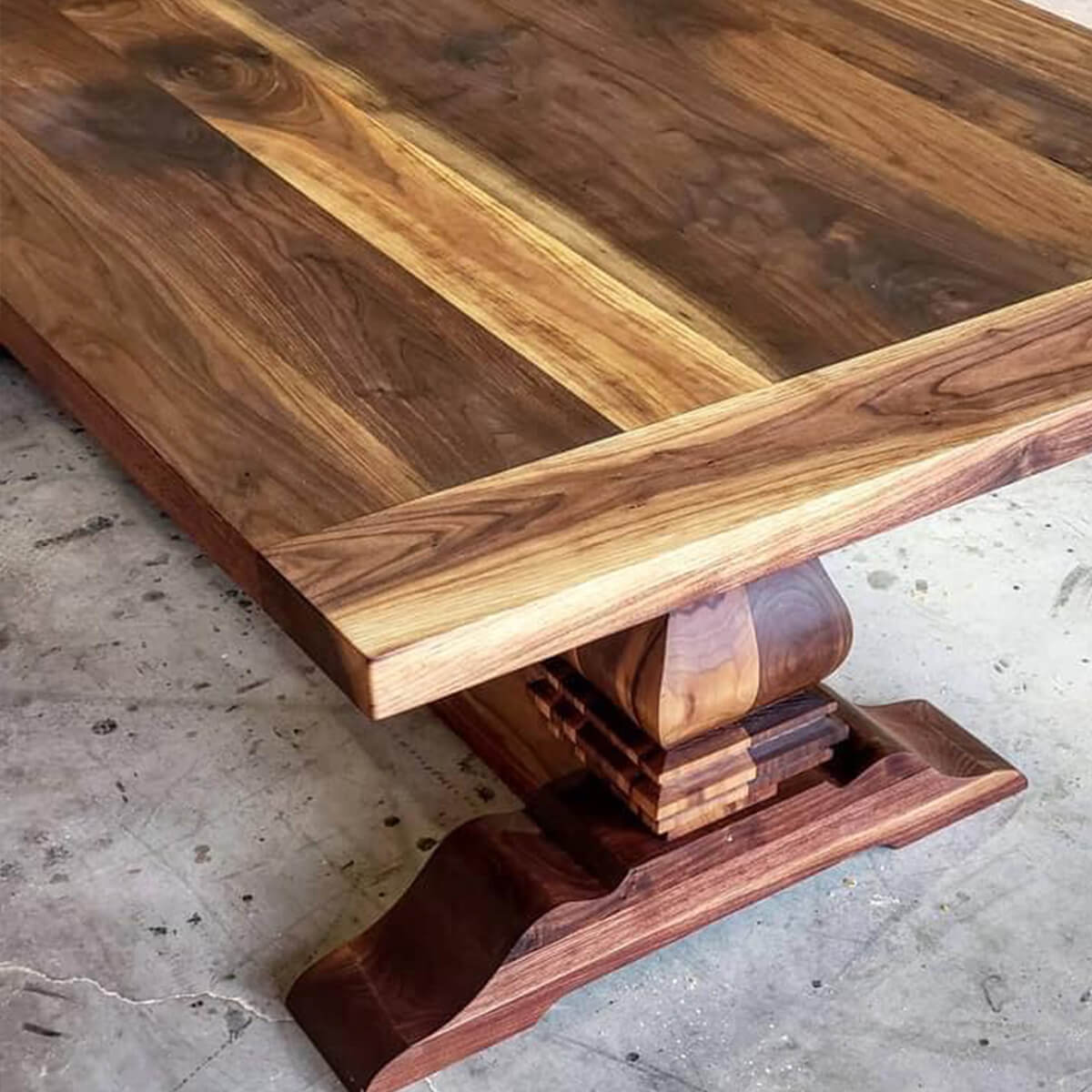 Walnut Trestle Pedestal Table Custom Handmade Solid Wood